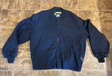 VTG Workrite FR Quilted Work Jacket Mens XL Black Full Zip Insulated Coat HRC3