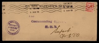 DR WHO 1917 GB OHMS PORTSMOUTH NAVAL BARRACKS TO HMS SUPERG NAVY SHIP R94928
