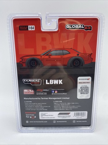 1/64 TARMAC LBWK WORKS DODGE CHALLENGER SRT HELLCAT WIDEBODY RED MIJO ...