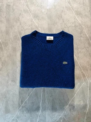 Pull Lacoste Col Rond Crewneck, Laine, Maille Texturée, Bleu Royal Chiné, Logo - Photo 1/4