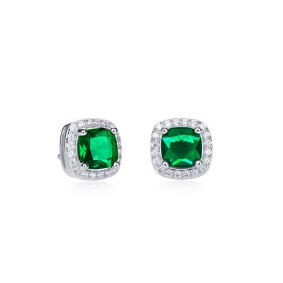 925 Sterling Silber grüne Zirkonia Kissen Heiligenschein Ohrstecker