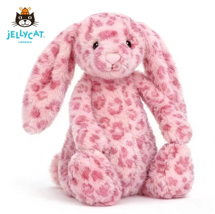Jellycat NWT Hopscone Luxe Bunny Plush Toy Pink Leopard Print