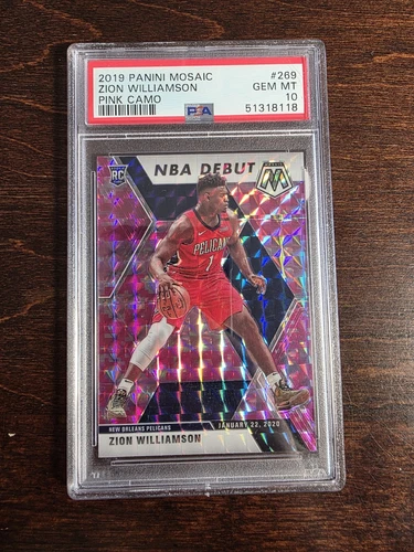 2019 Panini Mosaic NBA Debut Zion Williamson #269 Pink Camo Prizm (RC) Gem MT 10