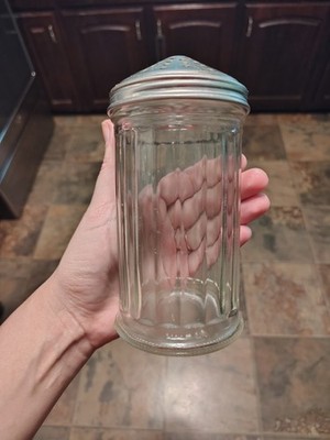 Vtg Halco USA Diner Style Ribbed Glass Sugar Shaker Dispenser Silver Cone Top