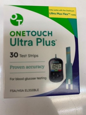 One Touch Ultra Plus Blood Glucose Test Strips 30 Count New Exp. 11/30/2025