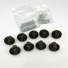 Vintage Rose Cabinet Knobs Drawer Pulls Set of 9 Antique Brass 1.25"