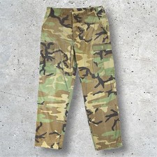 Vintage US Army BDU Pants Mens Medium Short Woodland Camo Ripstop Cargo 90s
