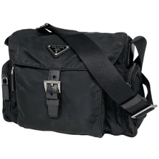 PRADA Plate Shoulder Bag Nylon Black with Dust Bag #BS2535