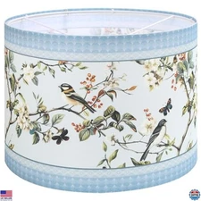 Floral Bird Pattern Blue Fabric Linen Lamp Shade 13x13x10in Drum 1 Pack Easy