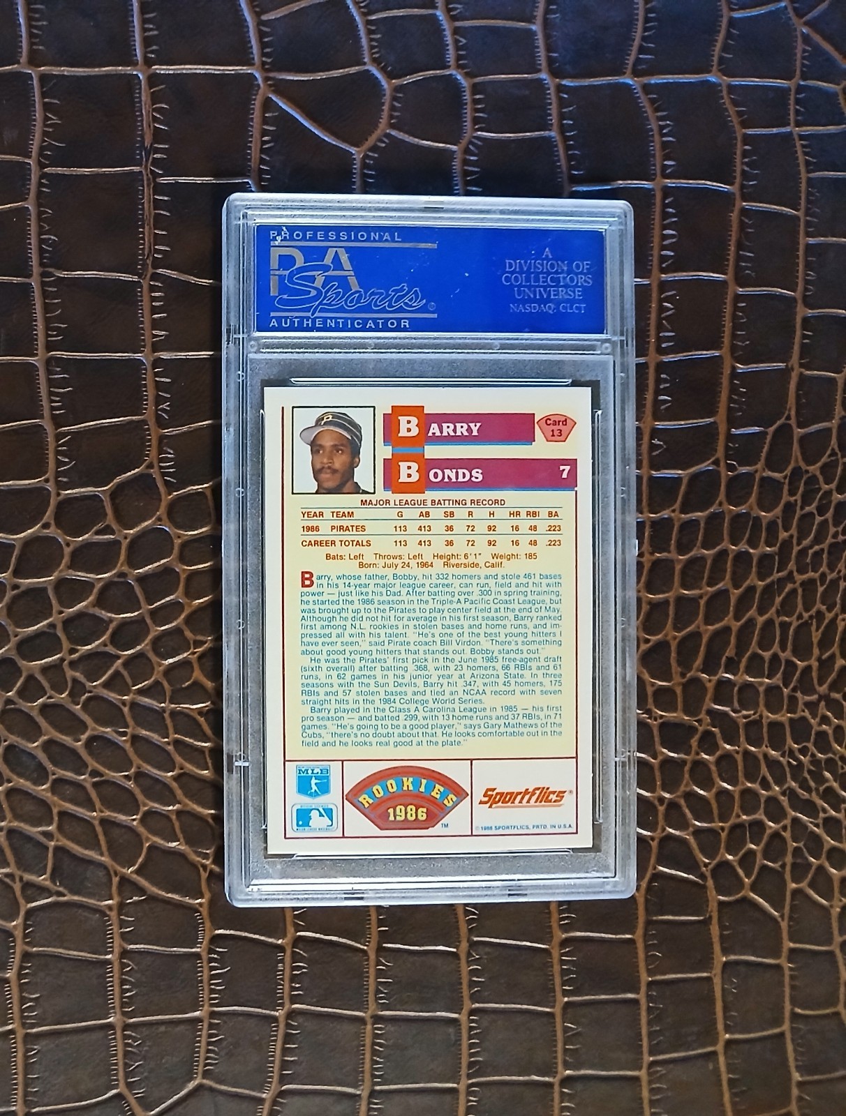 1986 Sportsflics 13 BARRY BONDS🏆PSA 10🏆 view 2