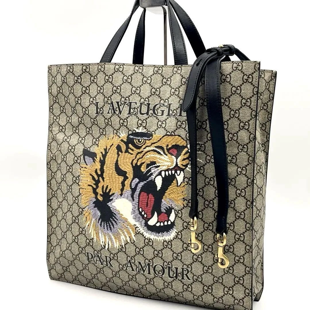 Sac fourre tout Gucci GG Supreme Tiger 2 voies unisexe grande capacité occasion