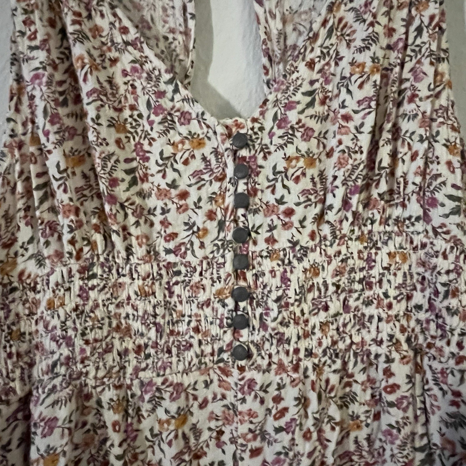 American Eagle Smocked Button Front Jumpsuit Flor… - image 4