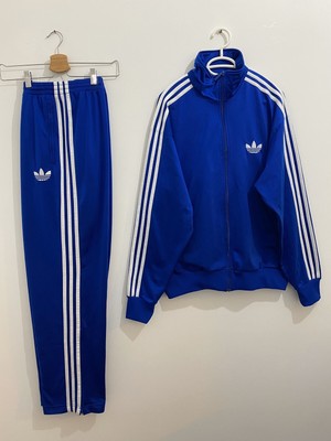 adidas tracksuit blue and white