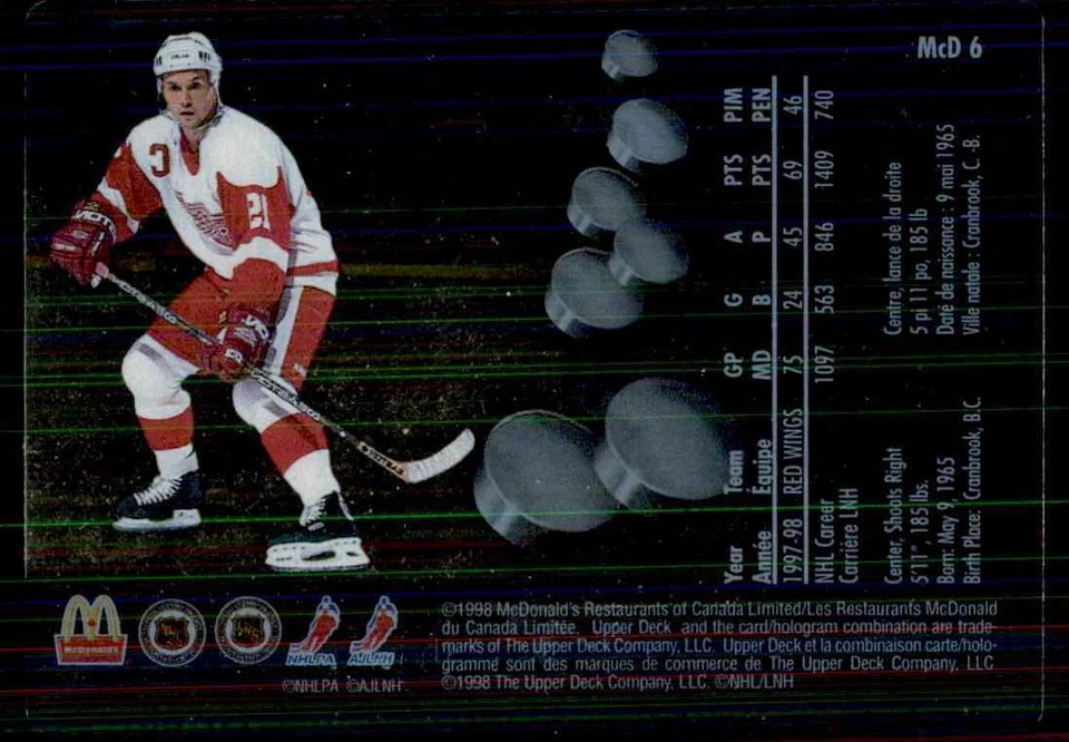 1998-99 McDonald's Upper Deck Steve Yzerman #MCD6 - Image 2 of 2