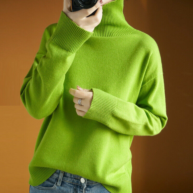 Womens Thicken Cashmere Blend High Neck Sweater Girl Pullover Warm