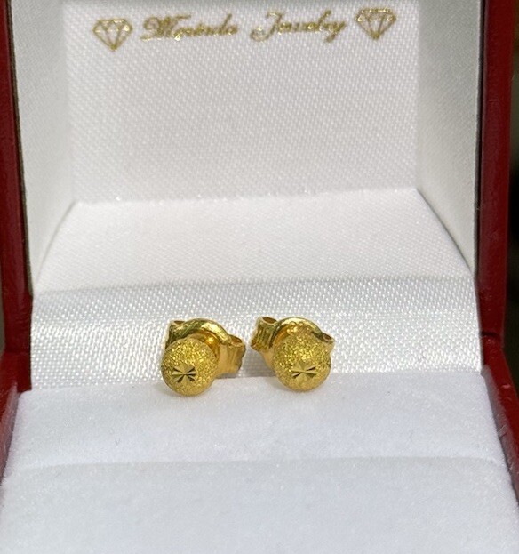 24k Solid Gold Small Stud Haft Ball 5mm Shiny Earrings, Grams