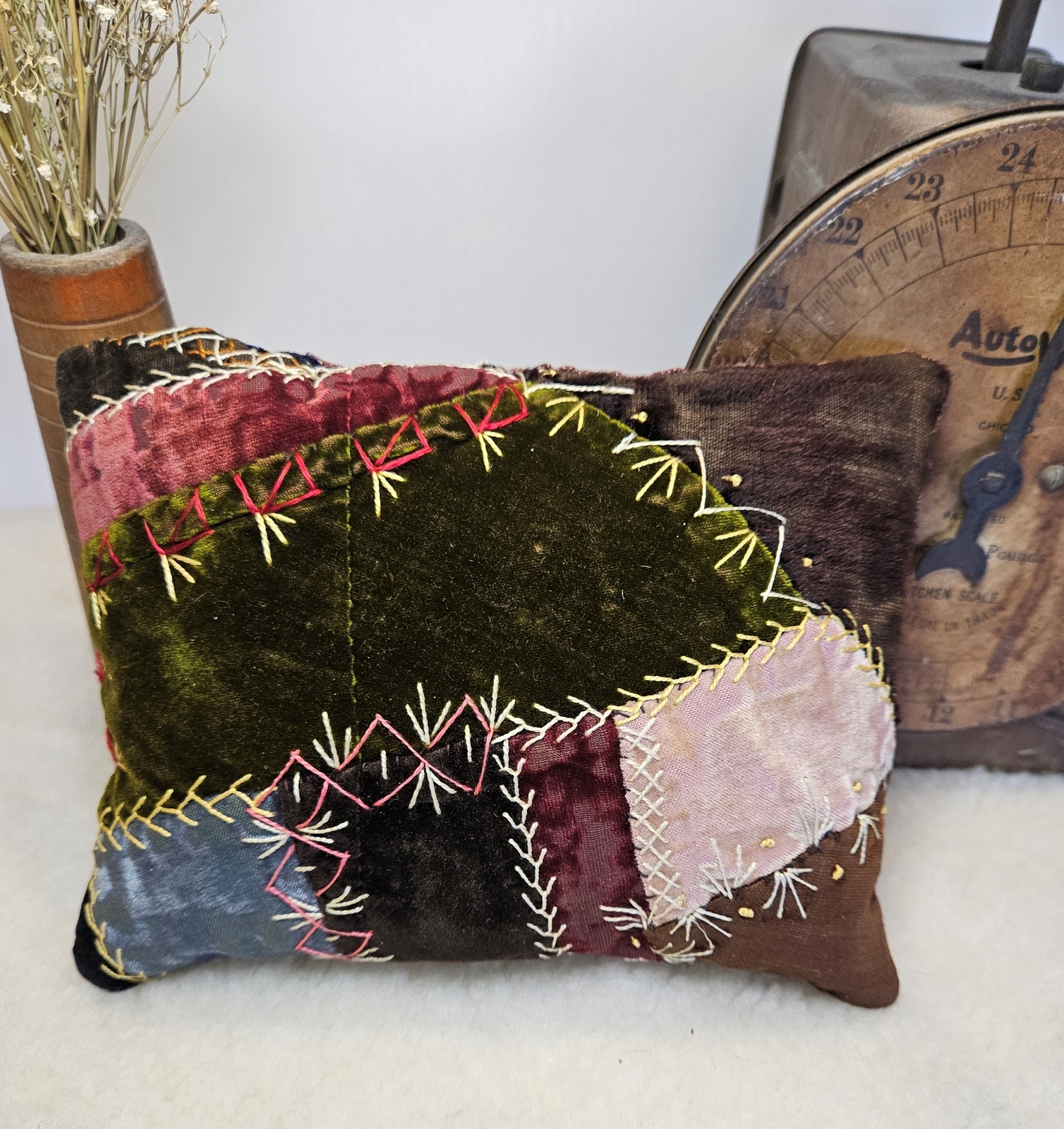 Antique Velvet Crazy Quilt Pillow Embroidery 18 eBay