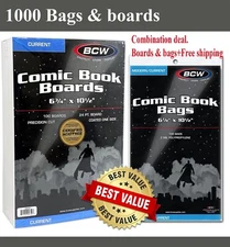 1000 BCW Current Modern Comic Book Bags Sleeves + Back Boards Acid Free Storage