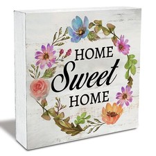 Floral Home Sweet Home Wood Box Sign Rustic Family Wooden Box Sign Home Desk ...