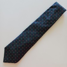 Tommy Hilfiger Necktie Navy Blue Green Gold Polka Dots 100% Silk Made In USA Vtg