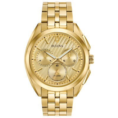 Bulova CURV Men's Quartz Chronograph Gold Tone Multi Dial Watch 45mm 97A125