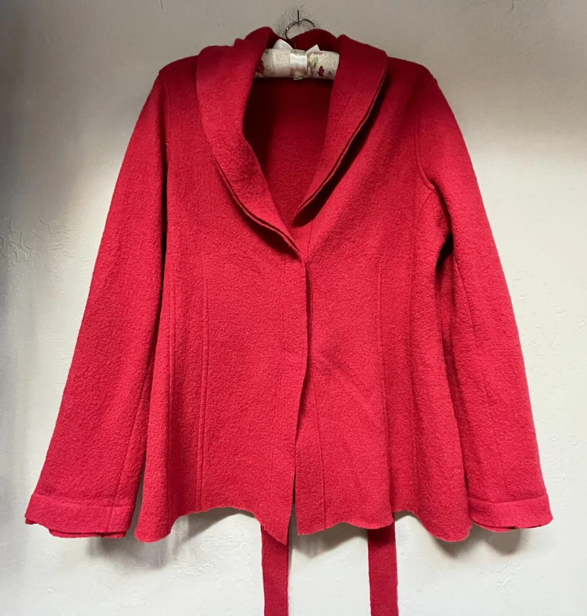 Cabi Women s Large Semi Formal Red Merino Wool Belted Sweater Jacket Style 167