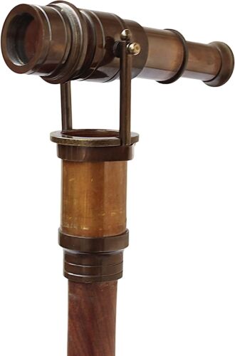 Telescope Walking Stick Vintage Collectors Wooden Walk Cane Spyglass Prop Gift - Picture 1 of 7