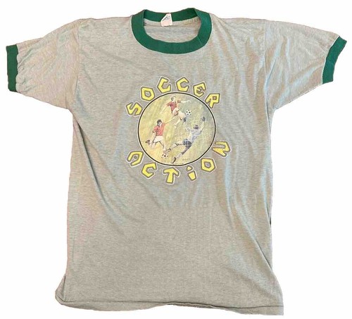 Vintage 1970s Soccer Action Iron-on Cheezy Name Ringer Tshirt