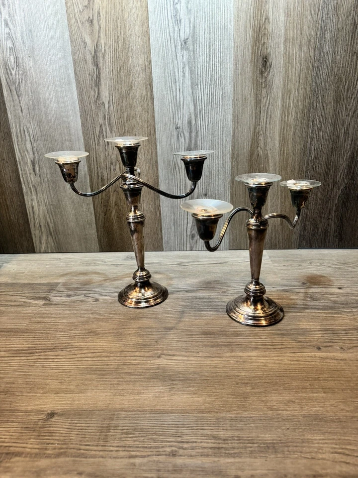 Placa de plata peregrina de colección P586 1 juego de 2 tres candelabros ver disco Foto 2 de 4