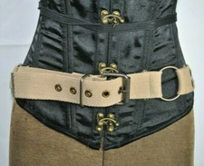 Vintage Women  s Canvas Military Style Belt Tan with Metal Stars Patriotic 36-40"