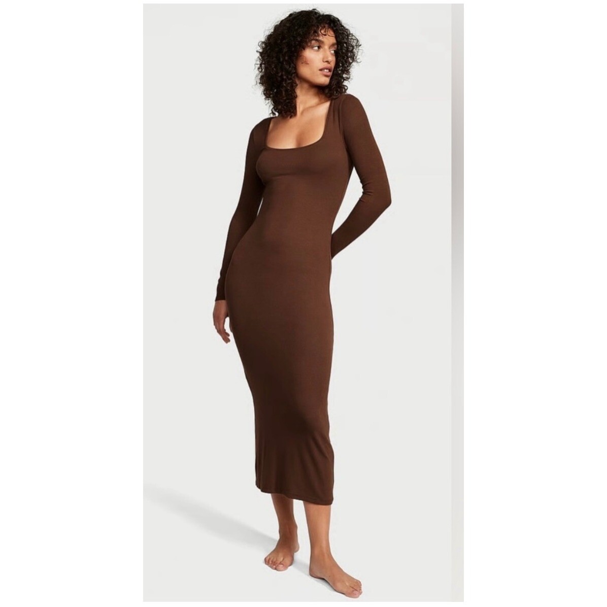 knee length dresses for ladies Long Sleeve Rib Knit Column Dress main image 1