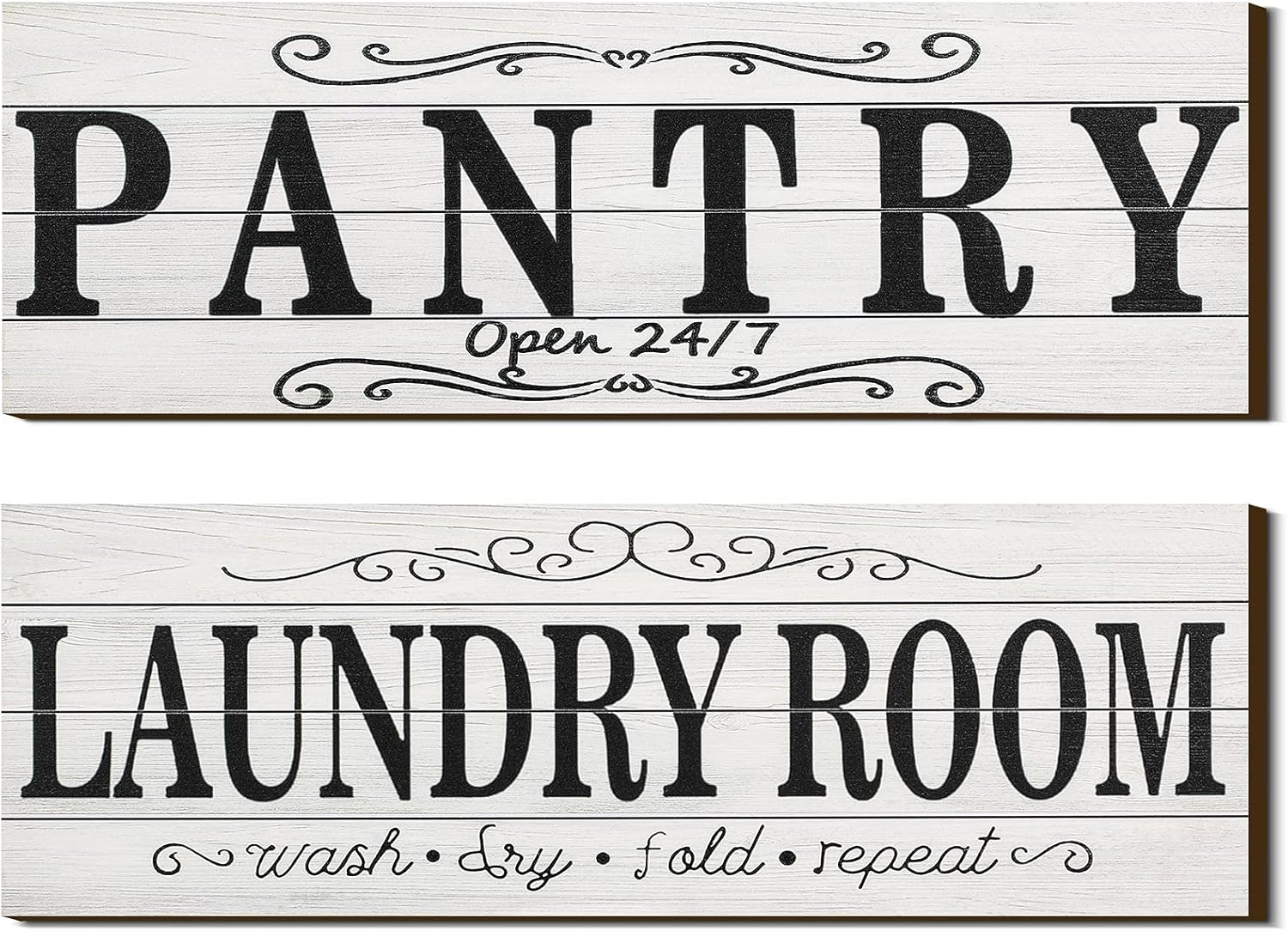 Jetec 2 Pcs Pantry Sign Wooden Pantry and Laundry Room Signs Wall Decor Farmhous