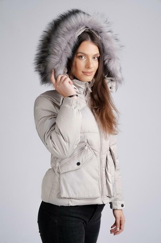 LADIES WINTER PUFFER STYLE JACKETS GREY 