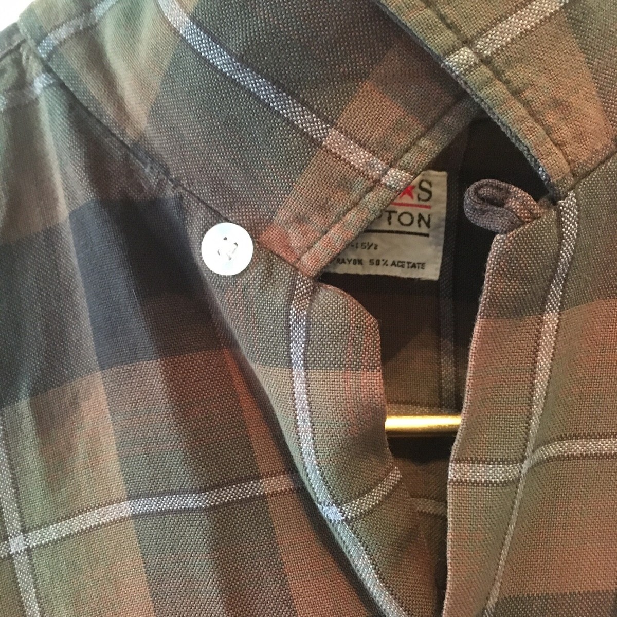 vtg MACY'S Kempton shadow plaid Shirt 1950-60s Rayon Rockabilly