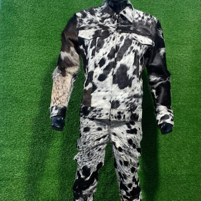 Leather Jacket Men Real Hair-On Cowhide Pony Skin Western Biker Animal Print