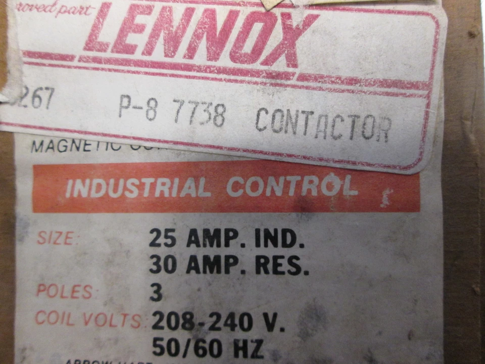 LENNOX P-8-7738 CONTACTOR 25-30AMP COIL 208/240V 50/60Hz 3-POLE - Image 3 of 3
