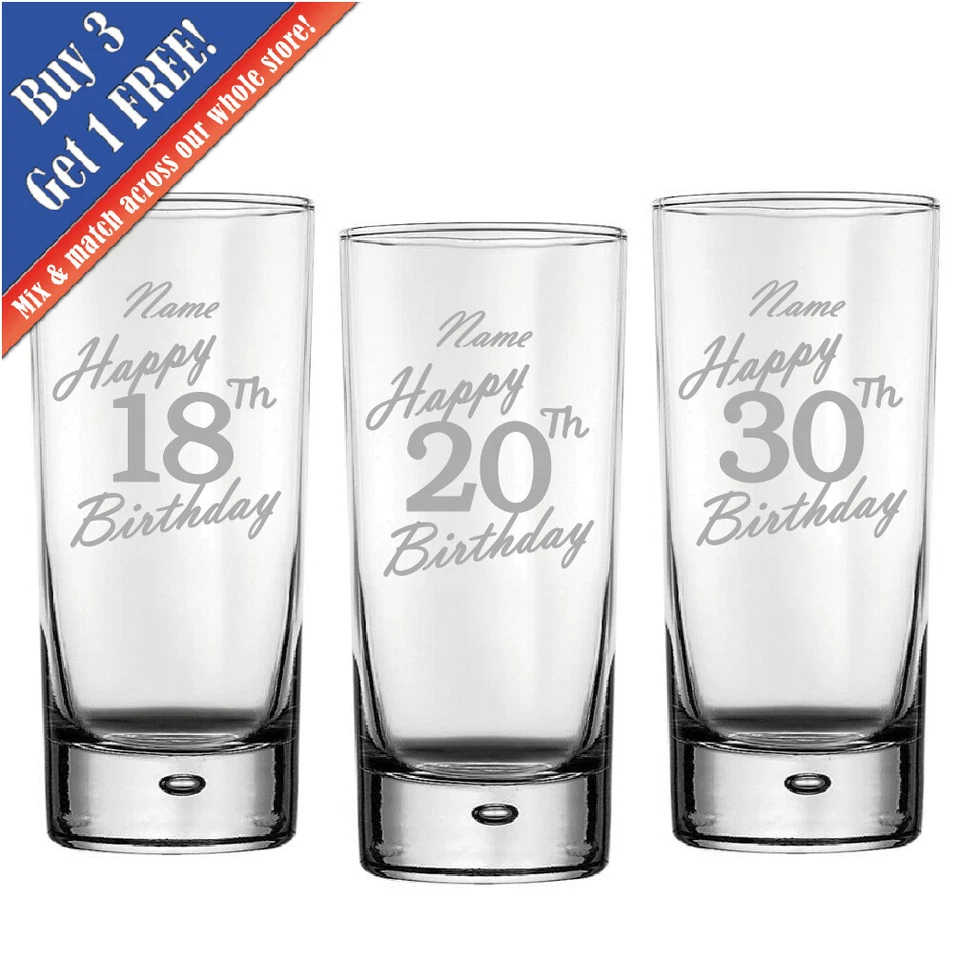 CNC GROUP Personalised Engraved Hiball Glass Birthday Message, Gift Boxed