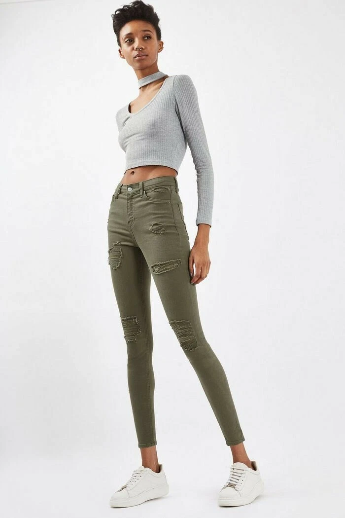 Topshop Women s MOTO Super Ripped Khaki Jamie Jeans W28 L30 BNWT