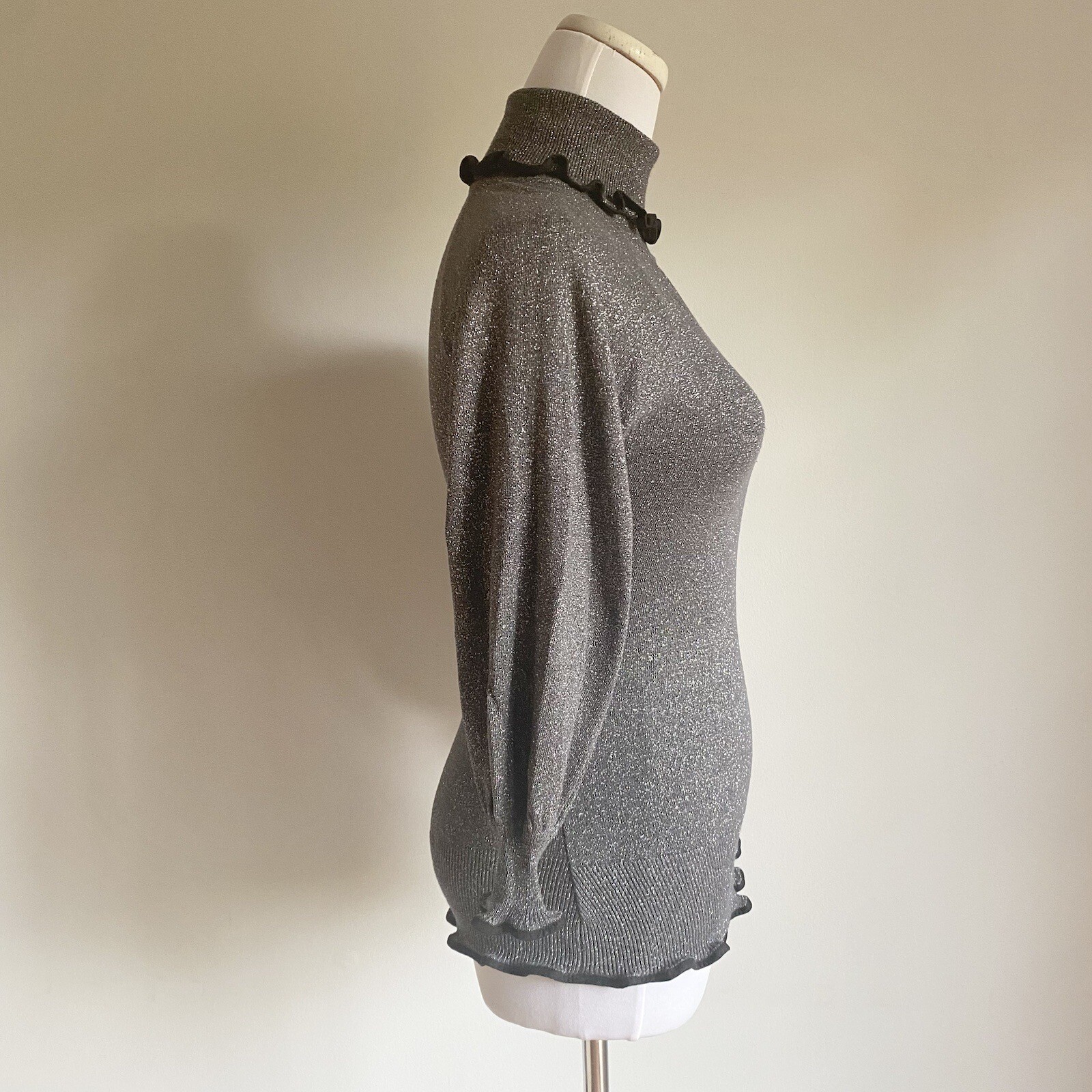EXPRESS Design Studio Grey Glitter Turtleneck 3/4… - image 2
