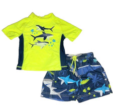 CARTER'S Baby Boy 24M Neon Yellow Blue Shark 2 Pc. Rashguard Swim Set NWT