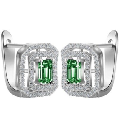 1.5CT Labor Erstellt Smaragd Diamant Halo Tropfen Reifen Huggies Ohrringe Silber