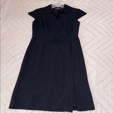 Tahari Elegant Black Wrap Style Womens Dress 6P Lined Collared Cap Sleeve Zip
