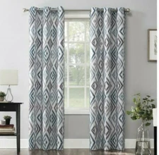 No. 918 Sora Print Ikat Geometric Semi-Sheer Grommet Curtain Panel 40x84