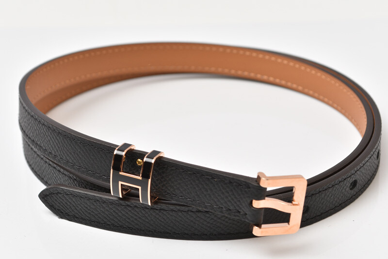 Hermes Pop H15 Women's Belt 85 Epsom Leather Black Pink Gold Hardware