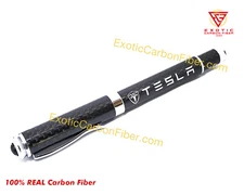 Tesla Light Grey  Text & Logo Carbon Fiber Ballpoint Pen - GREAT GIFT!!