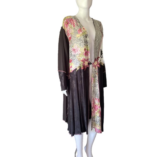 Lagenlook Vintage Kimono Duster Patchwork Leopard Roses Lace Cardigan Plus Size - Picture 8 of 24