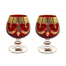 Set of 2 Interglass Italy Crystal Glasses - Ruby Red Italian Brandy Snifters