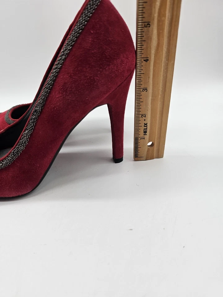 Caressa 红色 Sueded 露趾高跟鞋 Janine 女式鞋 7M 码复古波西米亚格莱姆 — 第 3/4 张图片