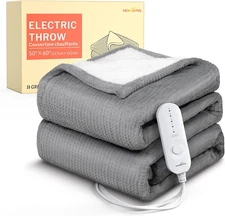 Luxeheat Soft Flannel Electric Heated Blanket Throw with 5 Heat Settings