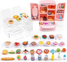 95 Pcs Dollhouse Refrigerator Mini Fridge Table Dining Car Toy with Food Set Kit